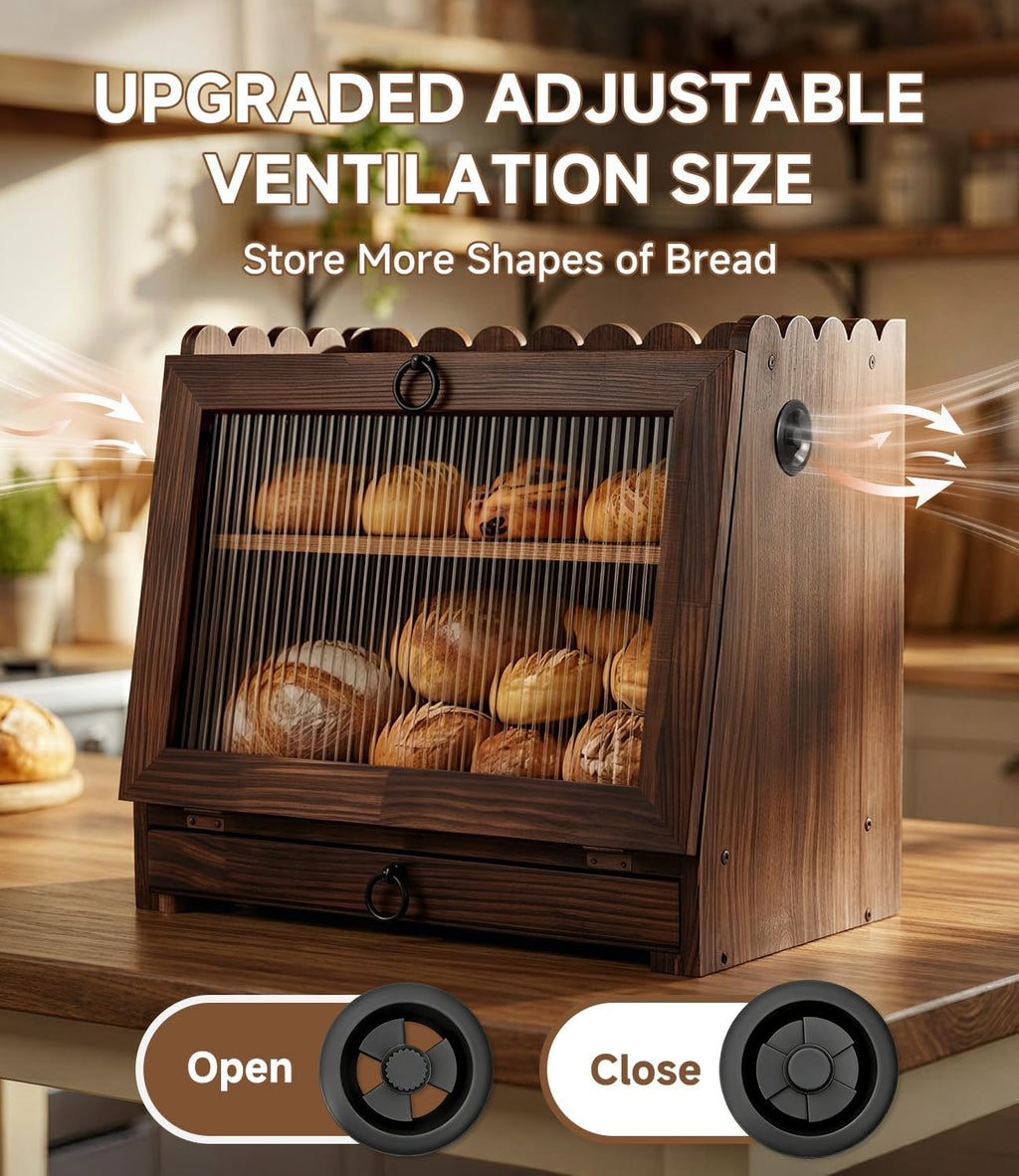 Wooden Double Layer Bread Box I726259