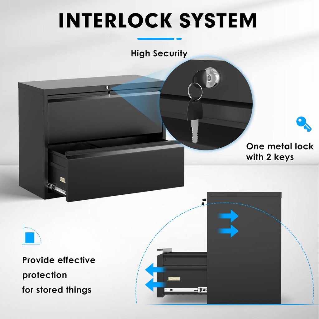 Black 2 Drawer Metal File Cabinet with Lock U67564