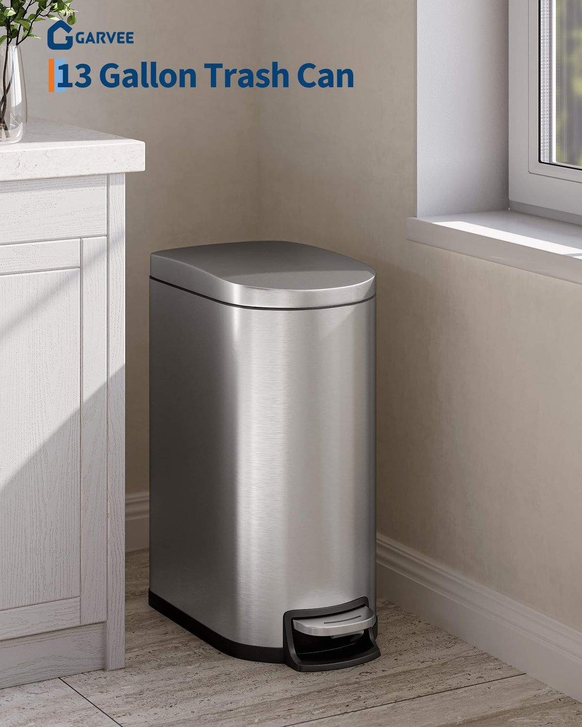 50 L Stainless Steel Kitchen Trash Can with Lid P9241