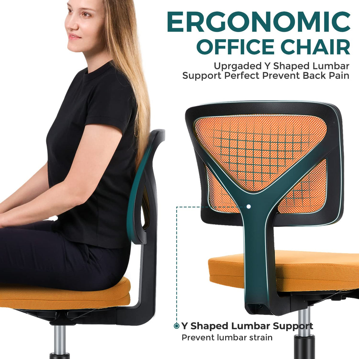 Orange Mesh Armless Desk Chair with Lumbar Support U705028
