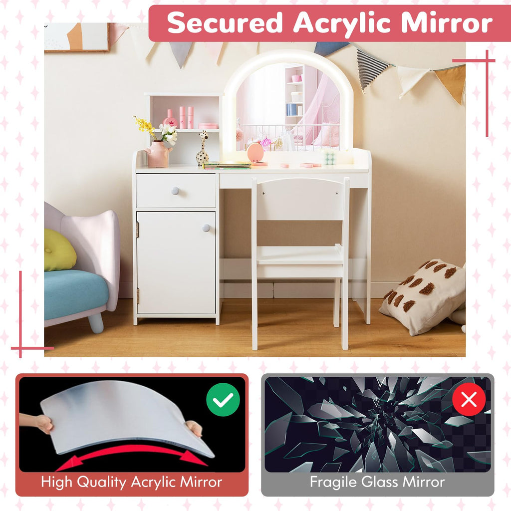 Kids Vanity Table and Chair Set with LED Lighted Mirror C292295