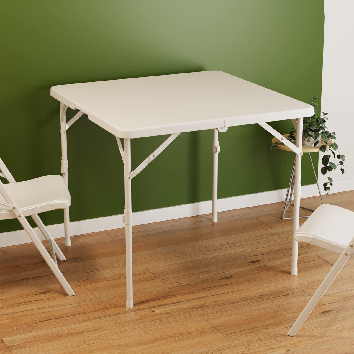 34'' Square Folding Card Table, Portable Plastic Dining Table with Carry Handle, White X844136