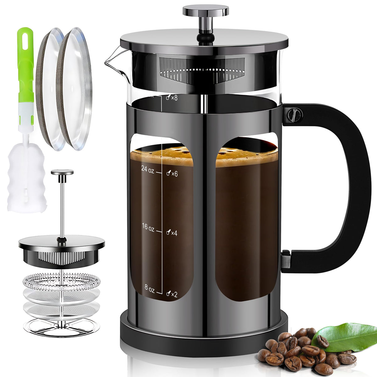 French Press Coffee Maker 34oz with 4 Filters Borosilicate Glass T608