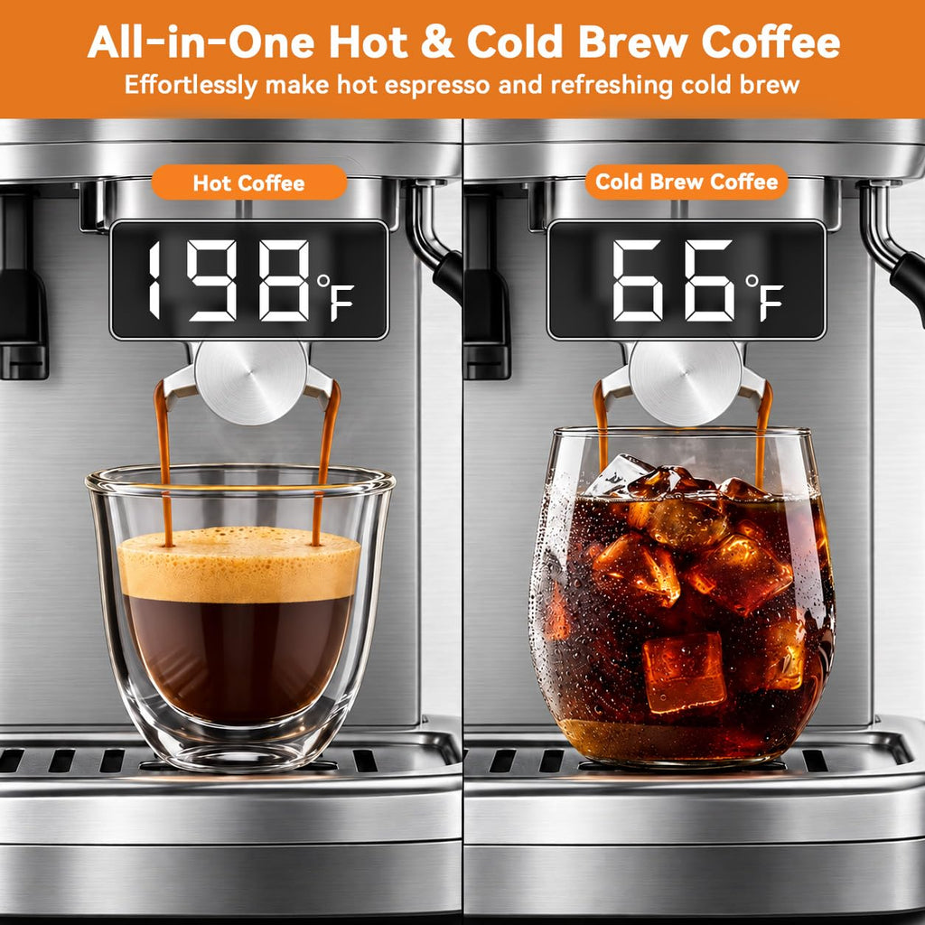 Espresso Machine with Grinder, 20 Bar, Milk Frother A559