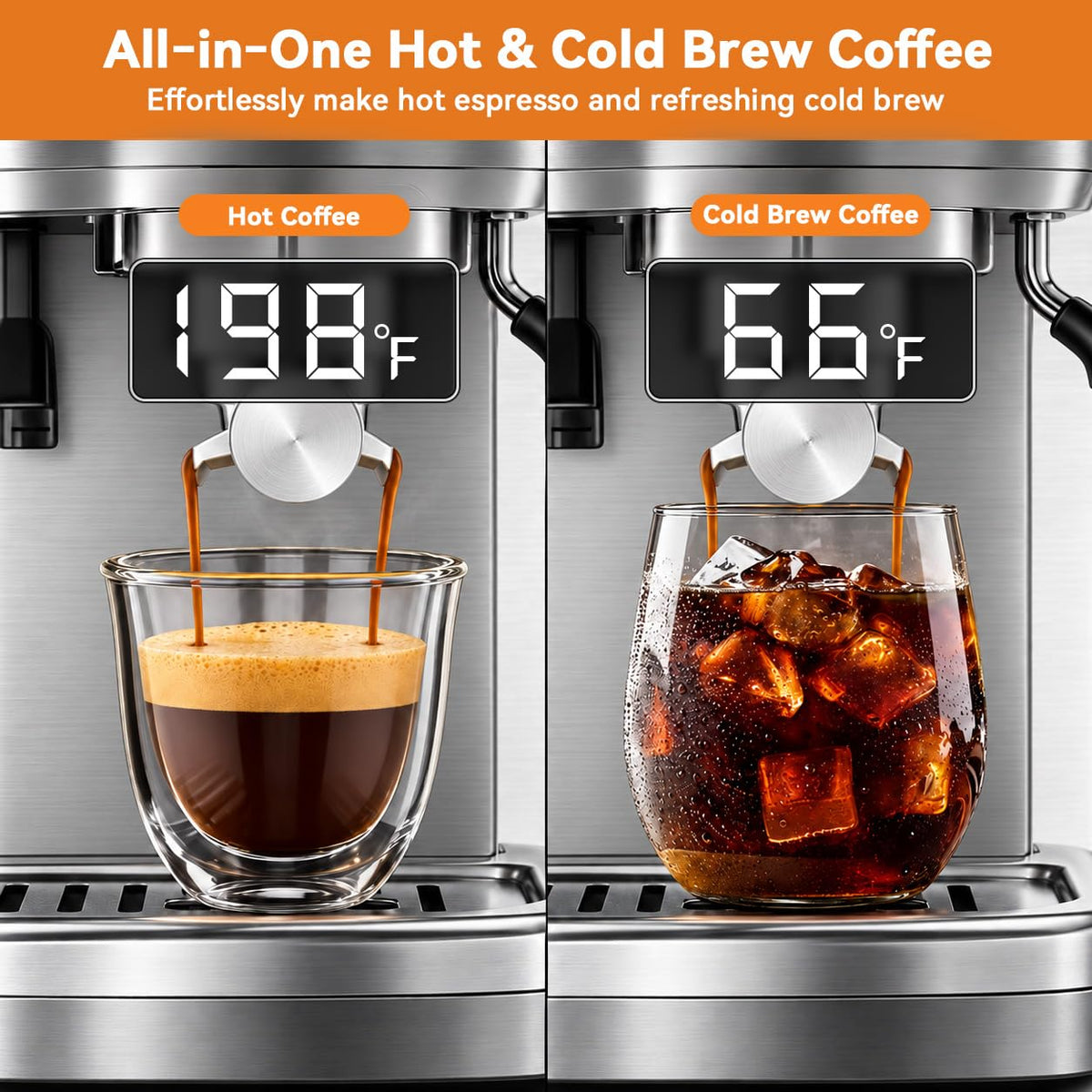 Espresso Machine with Grinder, 20 Bar, Milk Frother A559