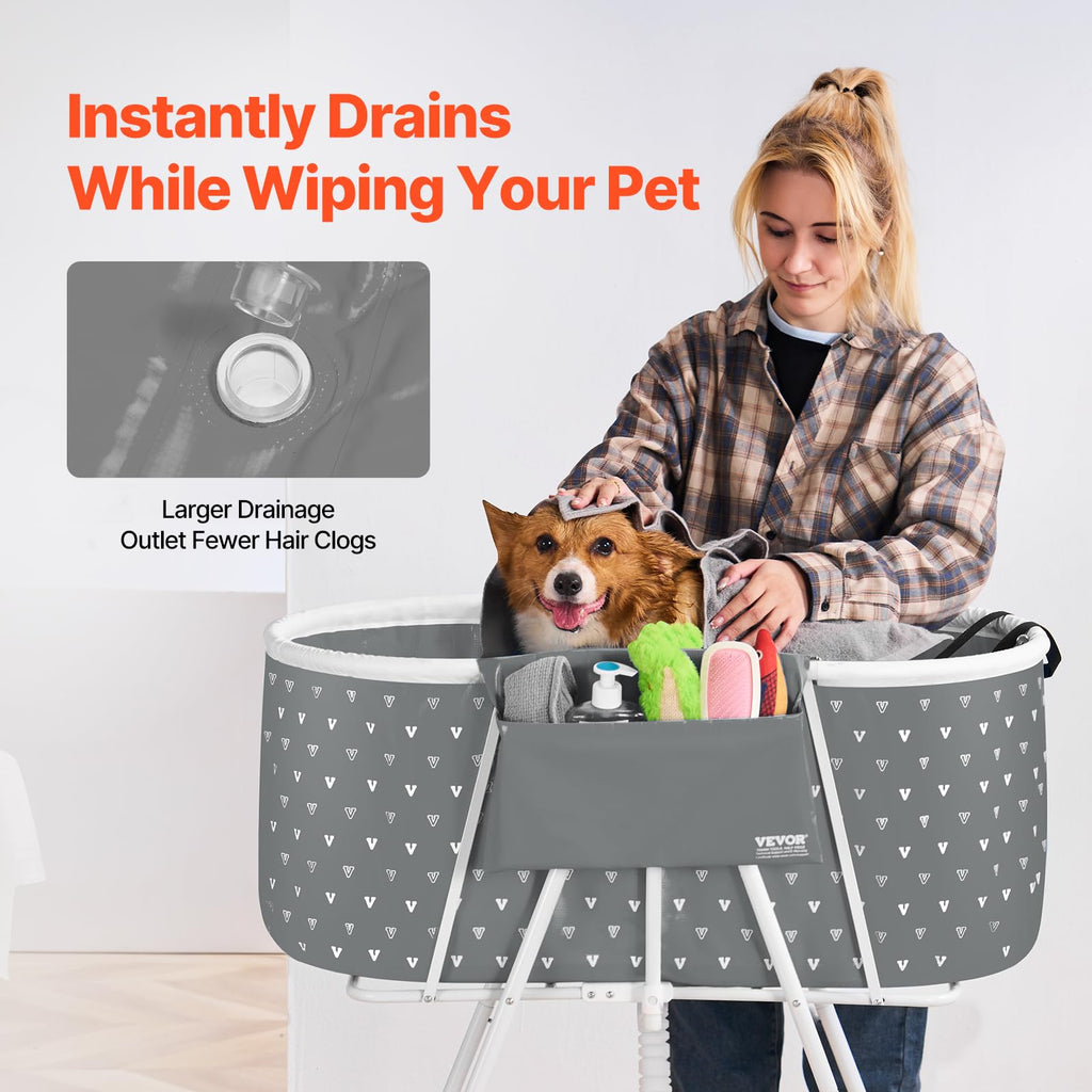 Portable Foldable Dog Bathtub with Drain W56638