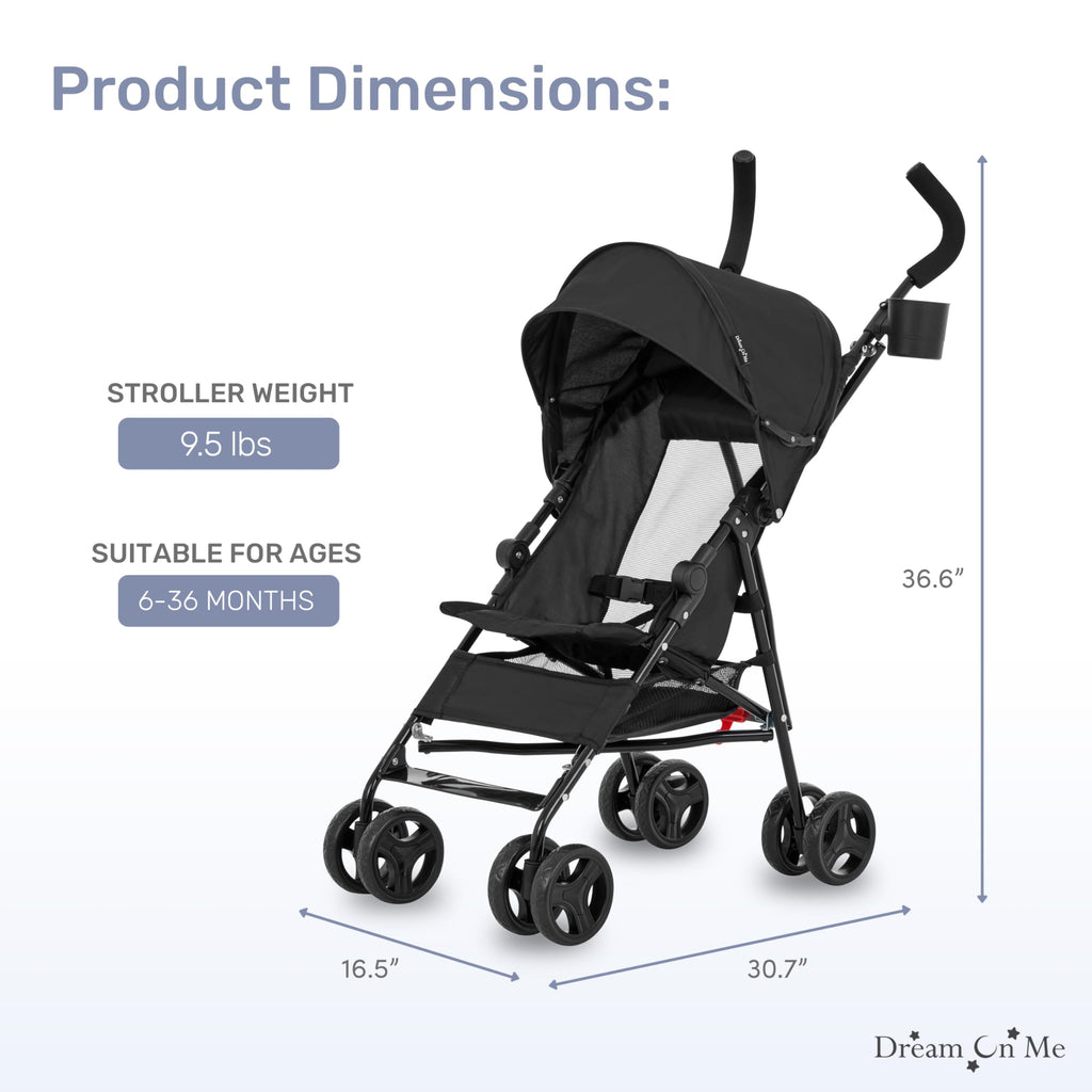 Lightweight Compact Umbrella Stroller with Cup Holder - Black M9776