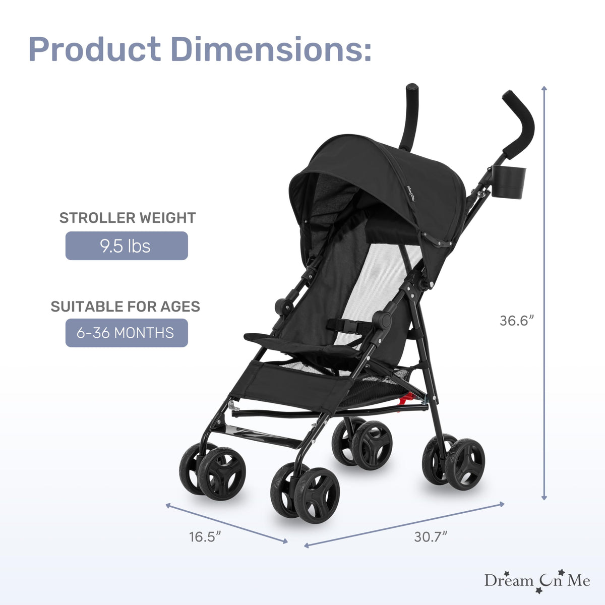 Lightweight Compact Umbrella Stroller with Cup Holder - Black M9776