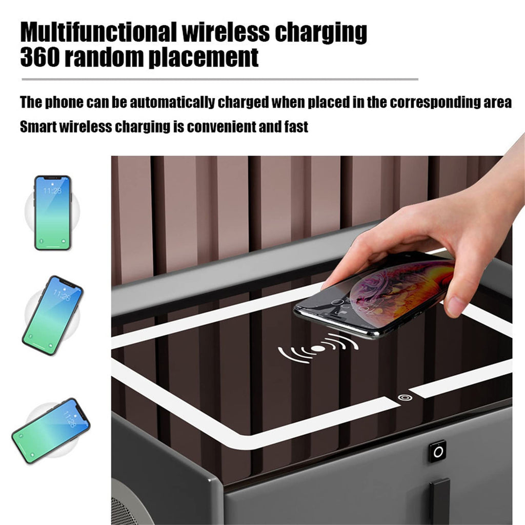 Gray Nightstand with Lock Drawer, Wireless Charging, USB Port and LED Lights D69492