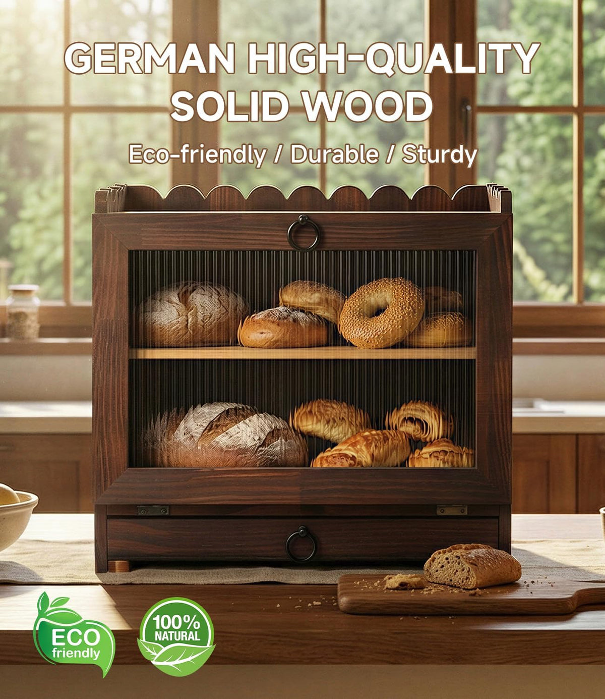 Wooden Double Layer Bread Box I726259