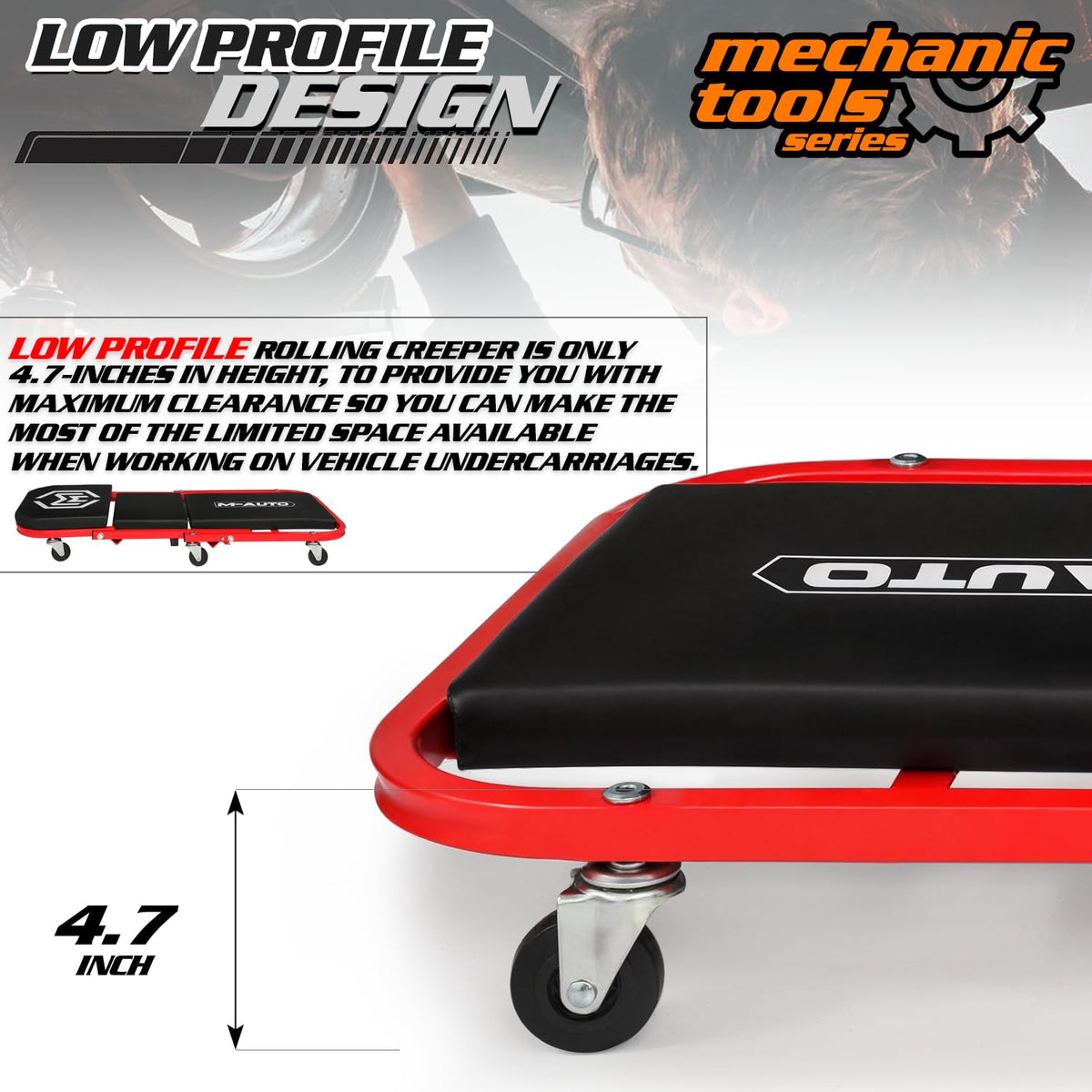 40-Inch Folding Creeper Rolling Seat, 330LBS Capacity with 6 Swivel Casters, Red X401