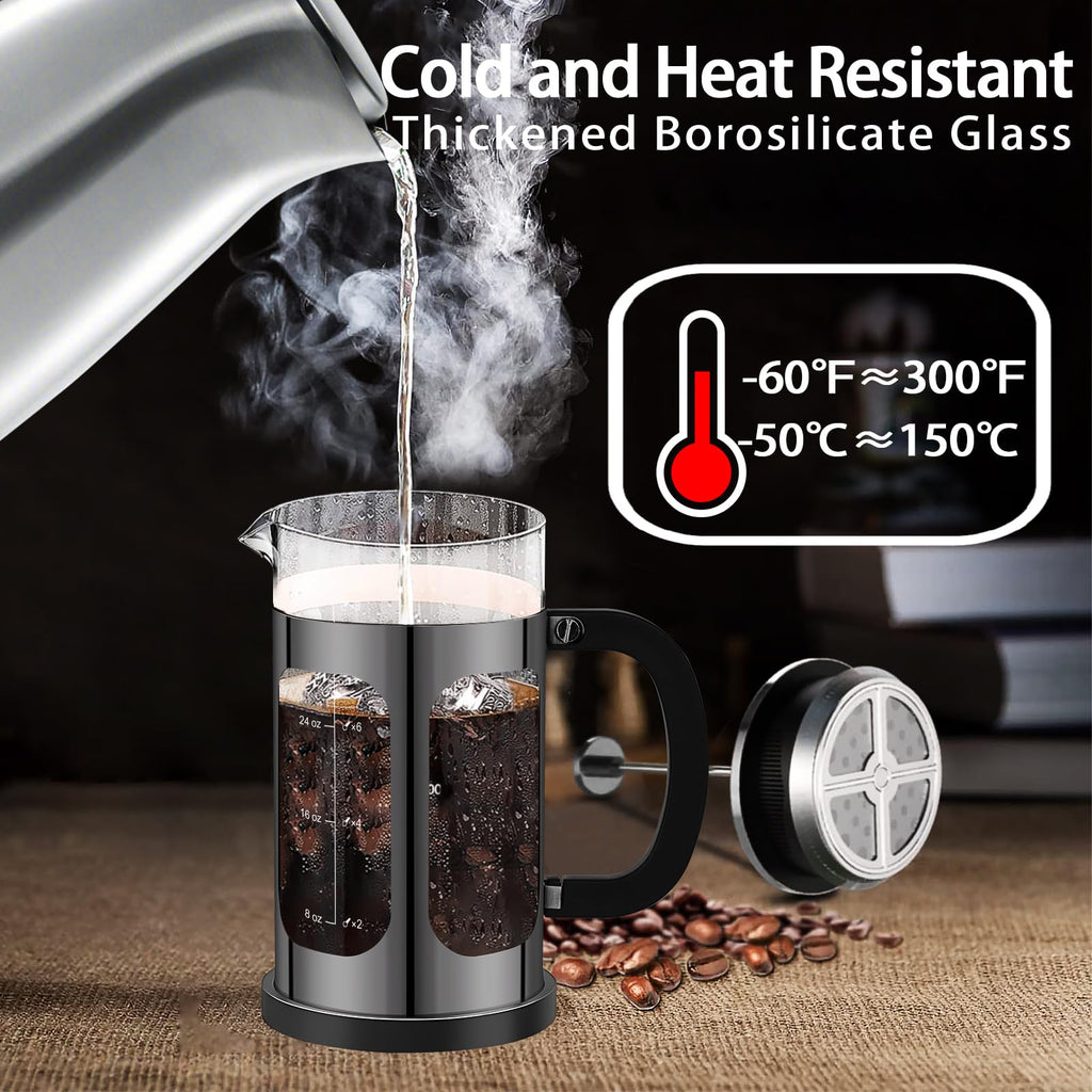 French Press Coffee Maker 34oz with 4 Filters Borosilicate Glass T608