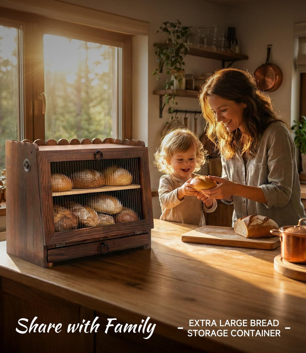 Wooden Double Layer Bread Box I726259