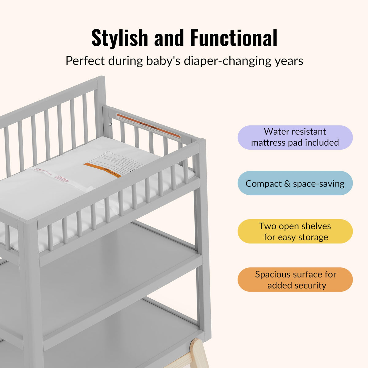 Baby Changing Table with Safety Rails and Storage Shelves F561
