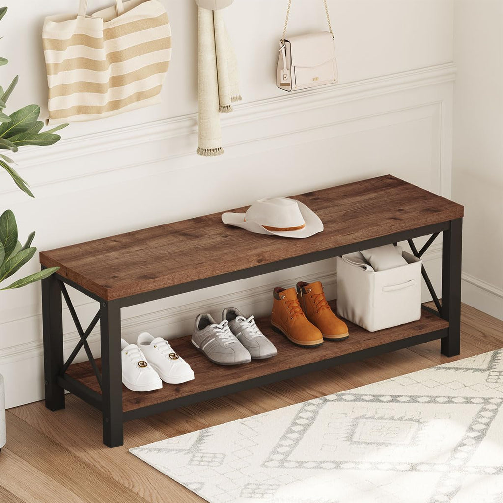 2 Tier Wood Metal Storage Bench K5272