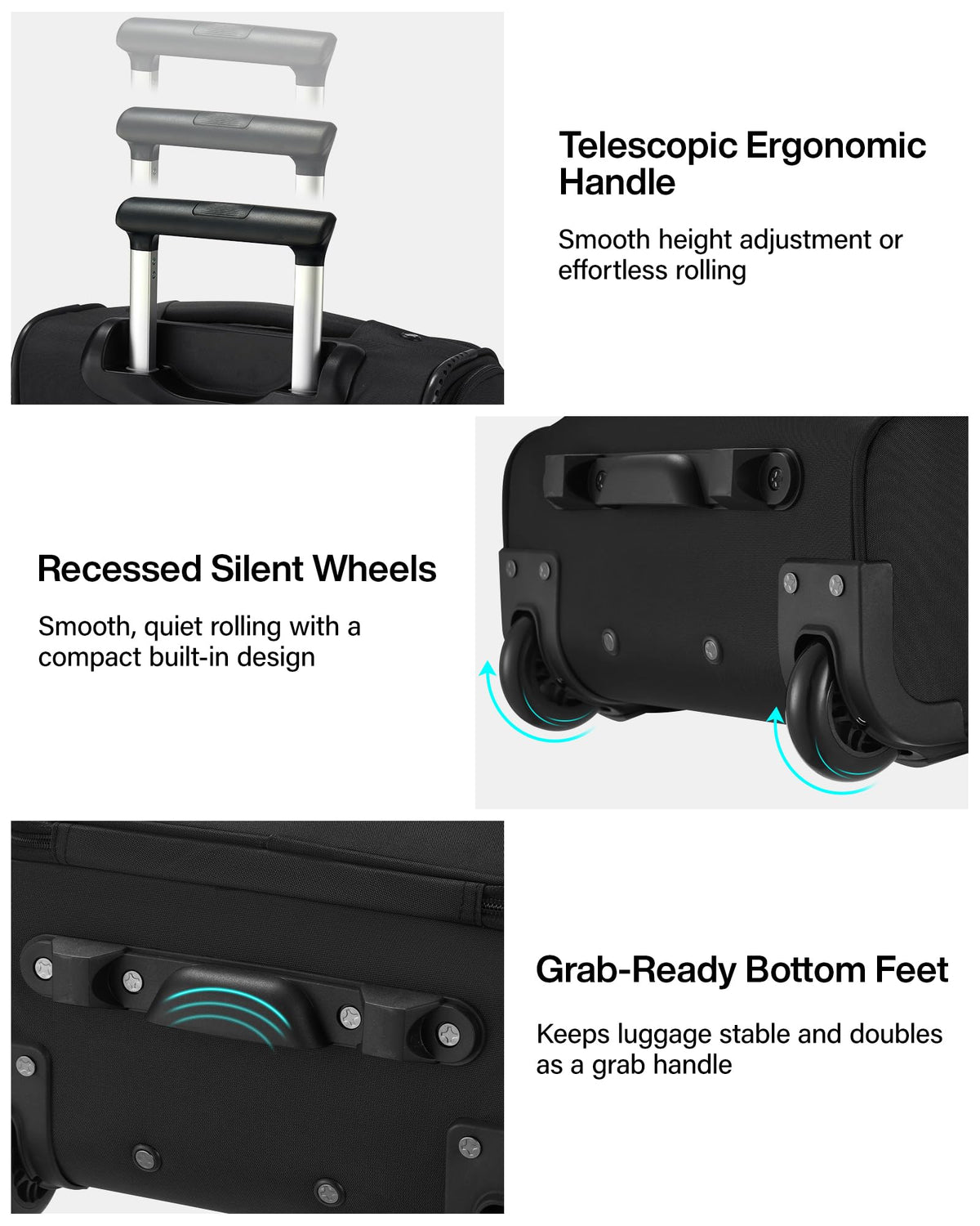 17 Inch Black Underseat Carry On Luggage with Wheels N81440