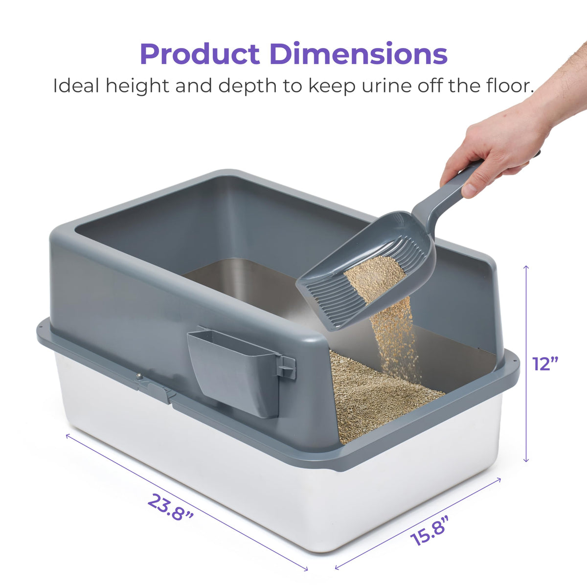 Stainless Steel Cat Litter Box Set with Scooper and Litter Mat F70750