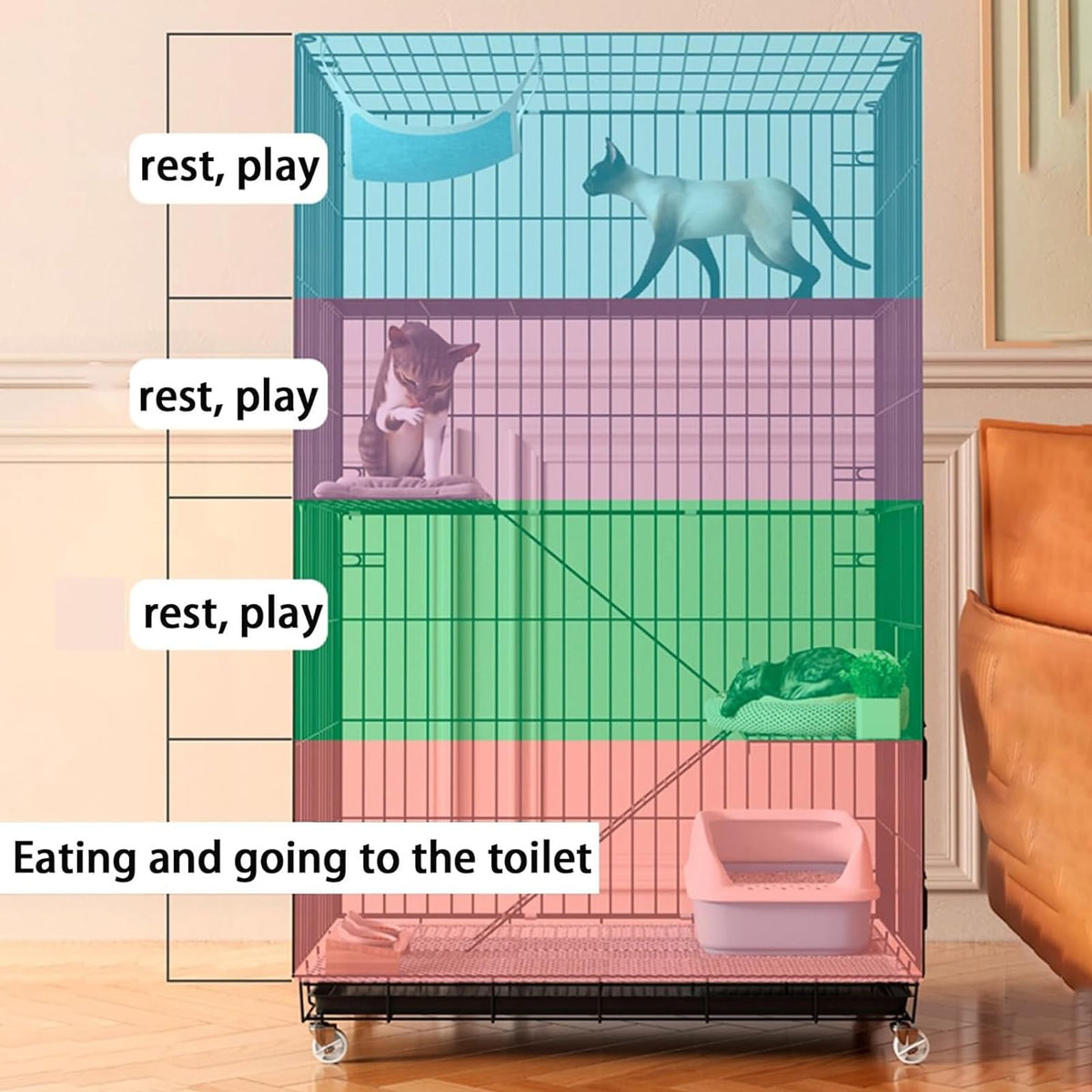 4-Tier Cat Cage with Wheels J691335