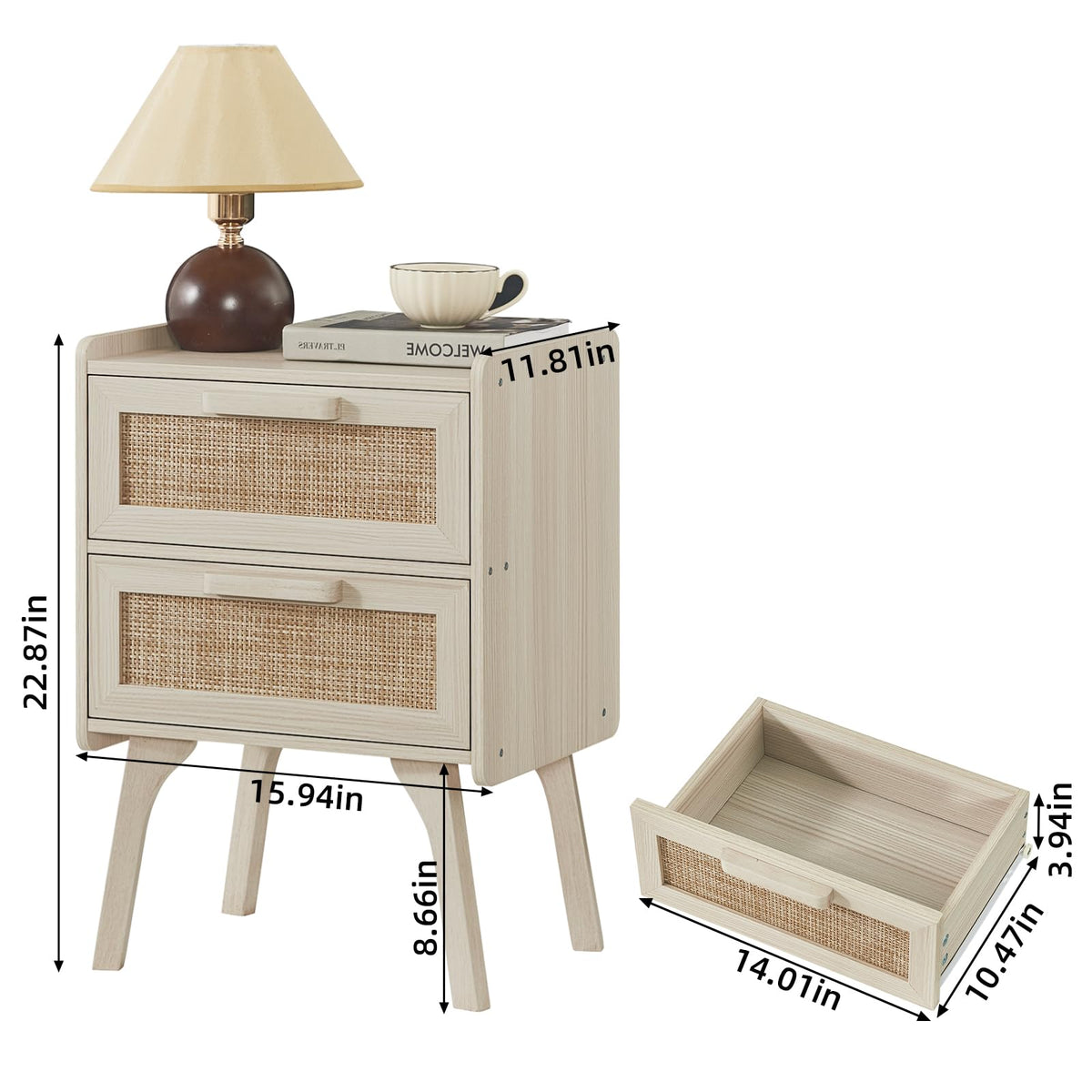Rattan Night Stand with 2 Drawers F429