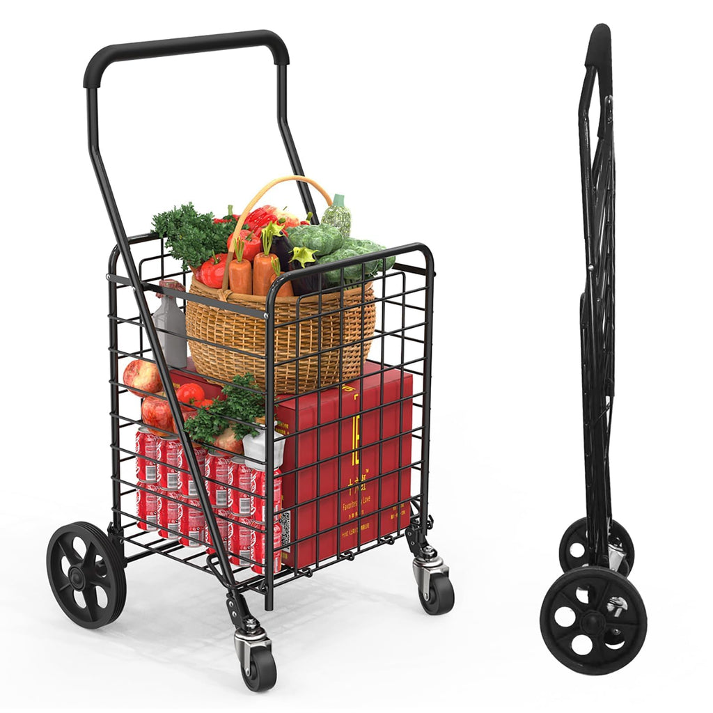 Grocery Shopping Cart with Swivel Wheels, Collapsible Utility Cart Y245