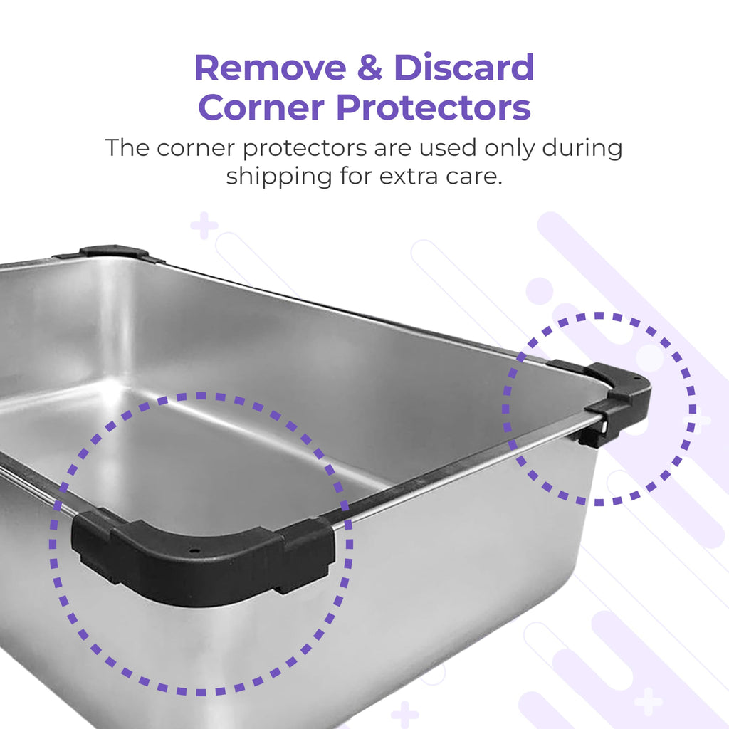 Stainless Steel Cat Litter Box Set with Scooper and Litter Mat F70750