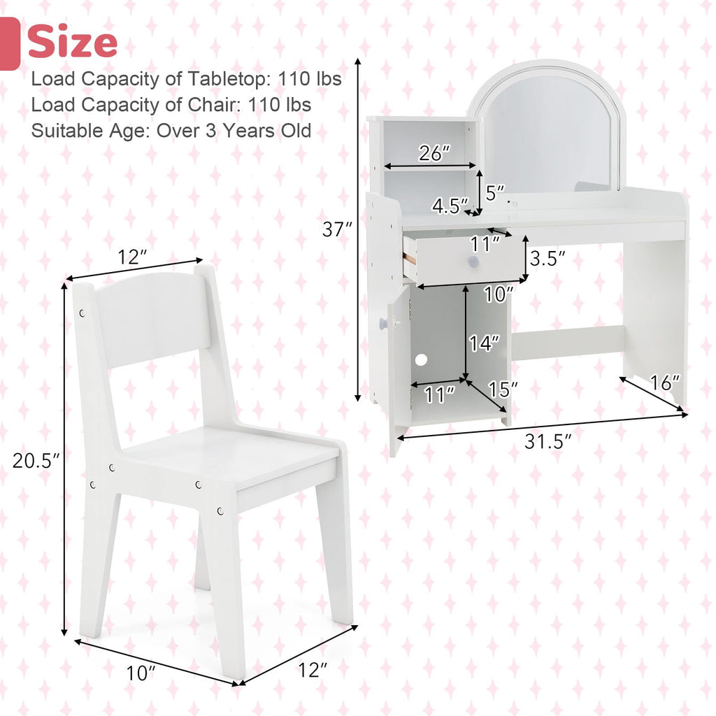 Kids Vanity Table and Chair Set with LED Lighted Mirror C292295