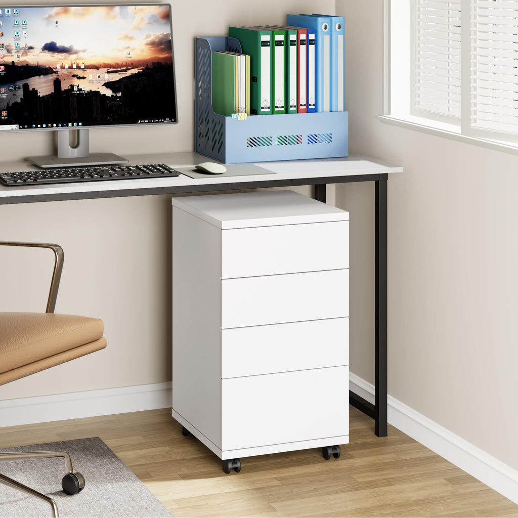 White 4 Drawer Wood Storage Cabinet with Wheels N171153