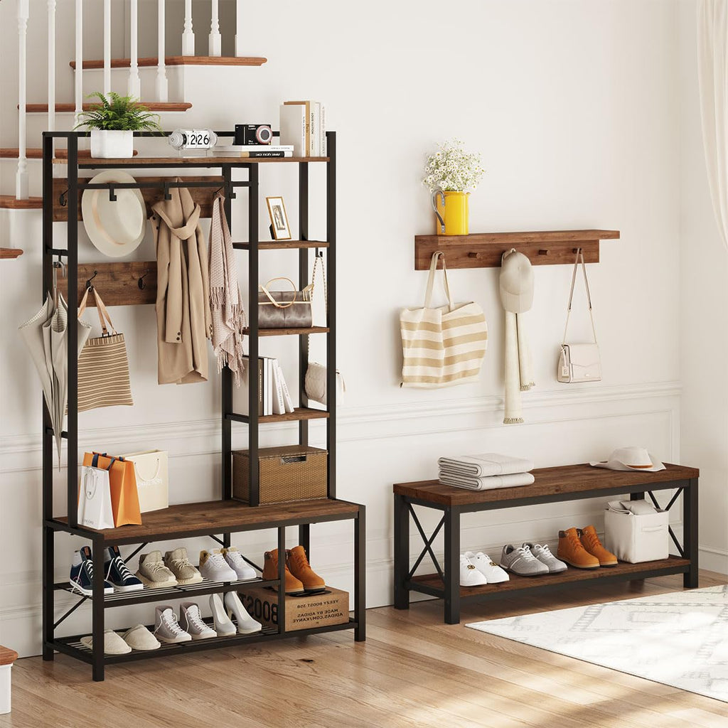 2 Tier Wood Metal Storage Bench K5272