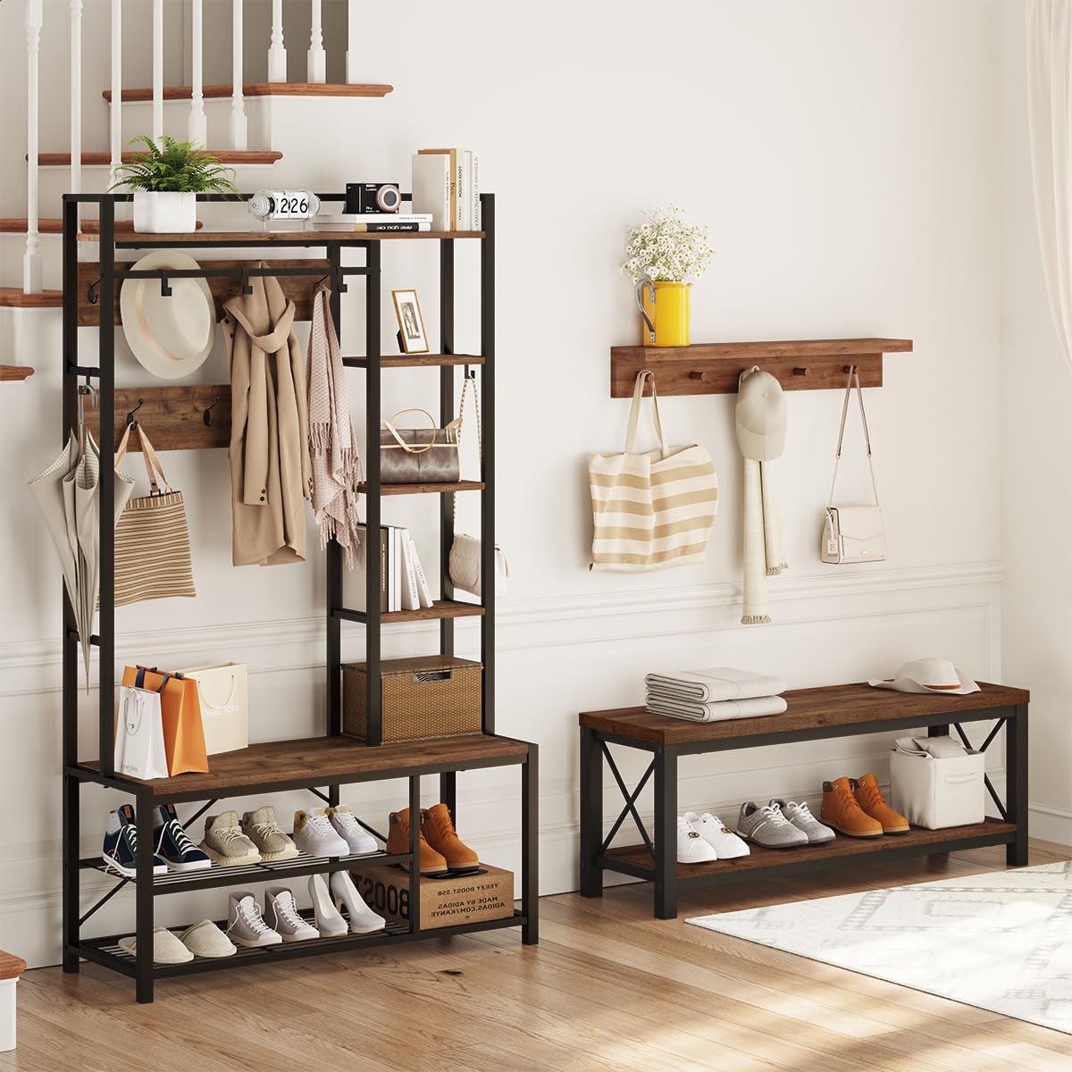 2 Tier Wood Metal Storage Bench K5272