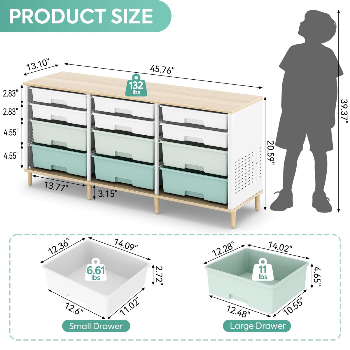 12 Drawers Storage Cabinet with Wooden Top and Plastic Bins O581