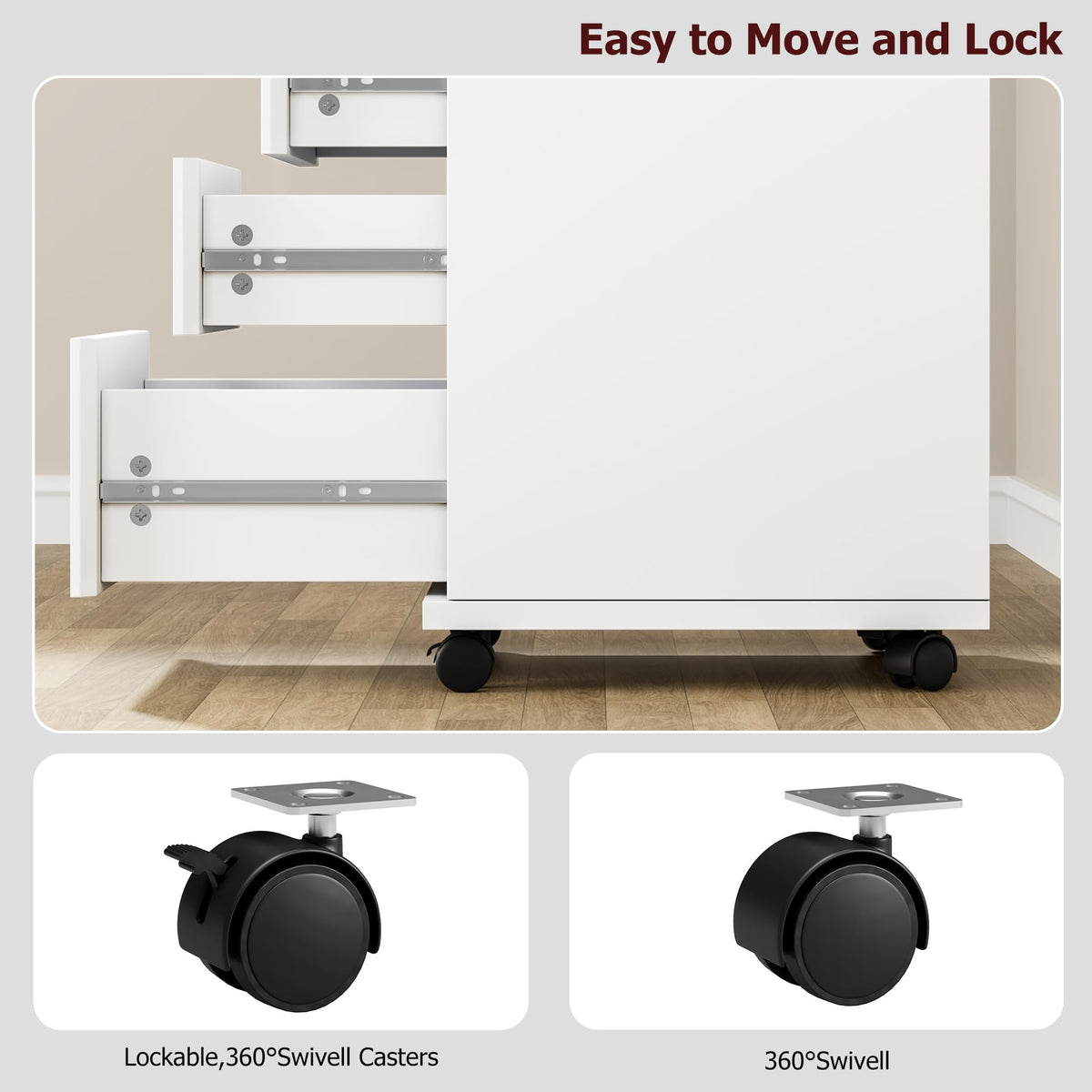 White 4 Drawer Wood Storage Cabinet with Wheels N171153