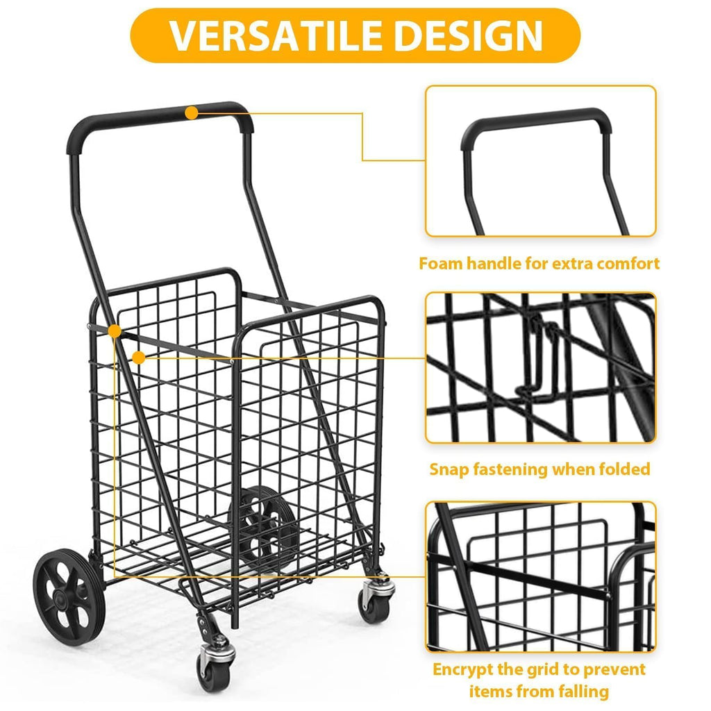 Grocery Shopping Cart with Swivel Wheels, Collapsible Utility Cart Y245