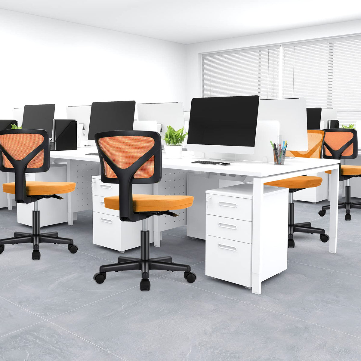 Orange Mesh Armless Desk Chair with Lumbar Support U705028