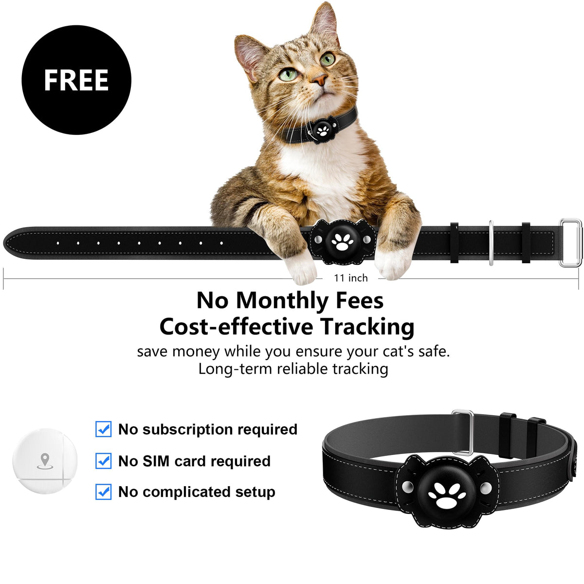 GPS Cat Collar Tracker, Waterproof, Black T517928