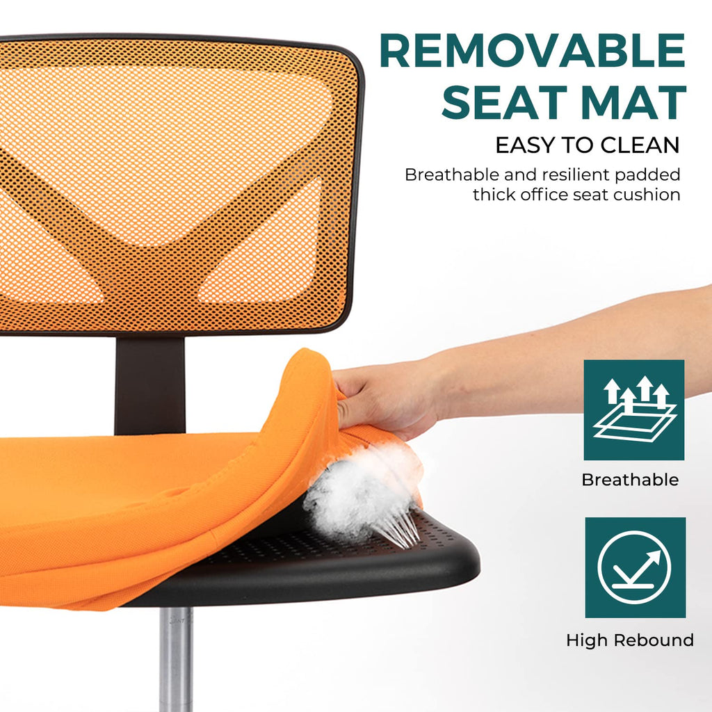 Orange Mesh Armless Desk Chair with Lumbar Support U705028
