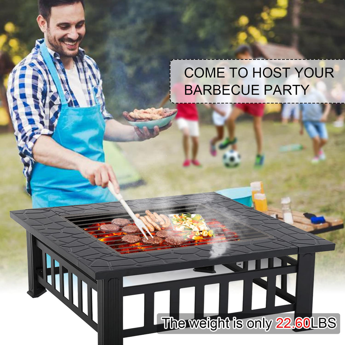 32" Square Wood Burning Fire Pit Table with Spark Screen H108