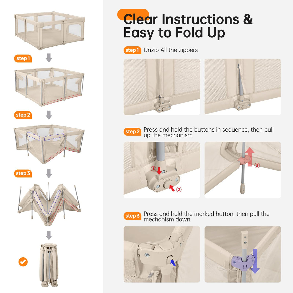 Foldable Baby Playpen with Gate B71649
