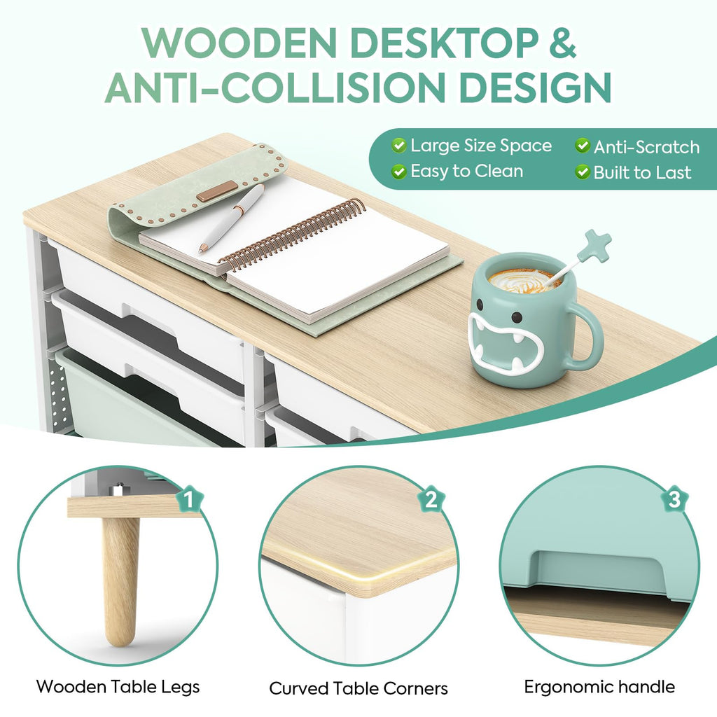 12 Drawers Storage Cabinet with Wooden Top and Plastic Bins O581