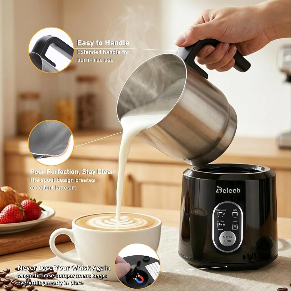 Detachable Milk Frother and Steamer 11.8oz N5536