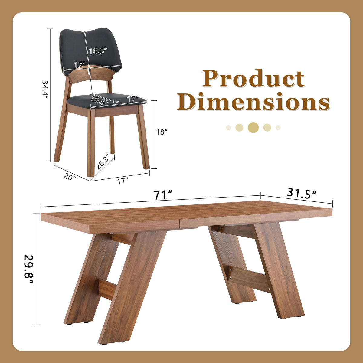 71" Wood Dining Table Set for 8 X493