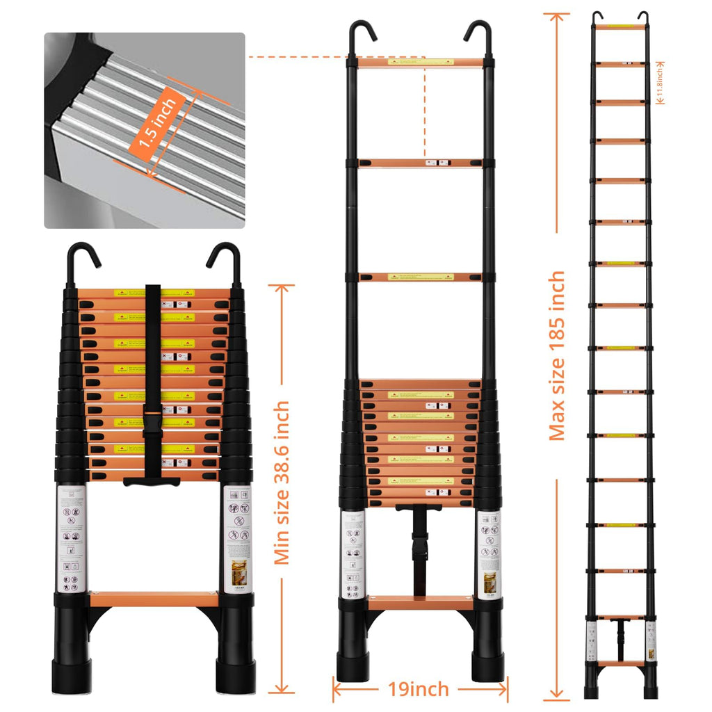 15.5FT Aluminum Telescoping Ladder with Hooks Q163816