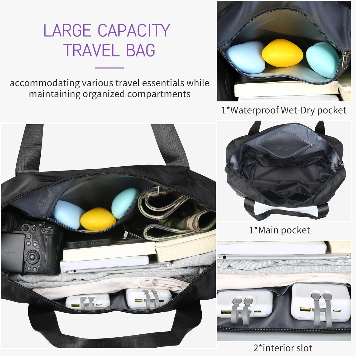 Expandable Rolling Duffle Bag with Wheels, 18L to 30L, Black V351
