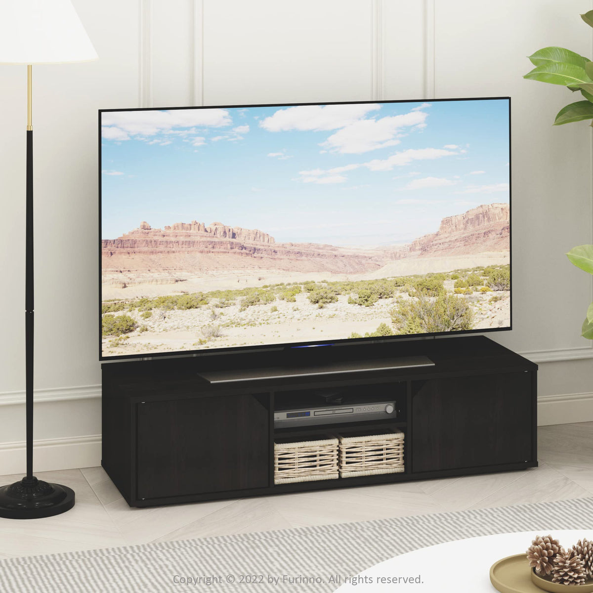 Espresso 2-Tier TV Stand with Open Shelf and Door Cabinets J870