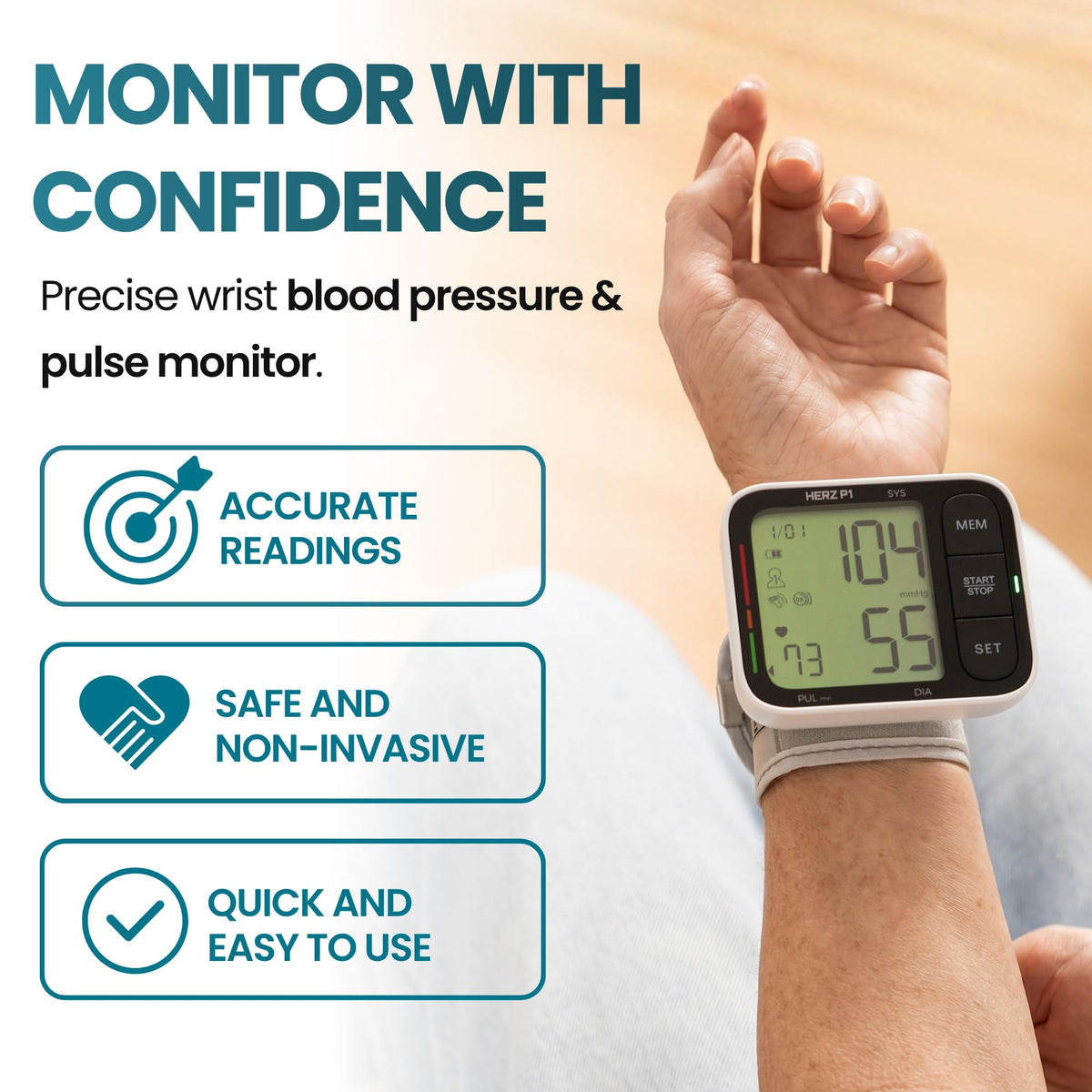 Wrist Blood Pressure Monitor with Large LCD Display and Adjustable Cuff Z55835