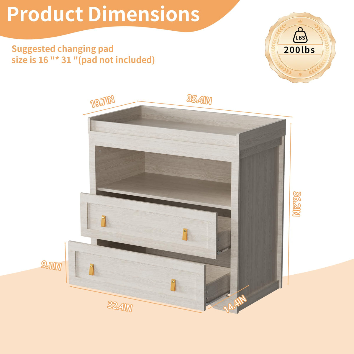 Beige Baby Dresser with Changing Table Top L5083