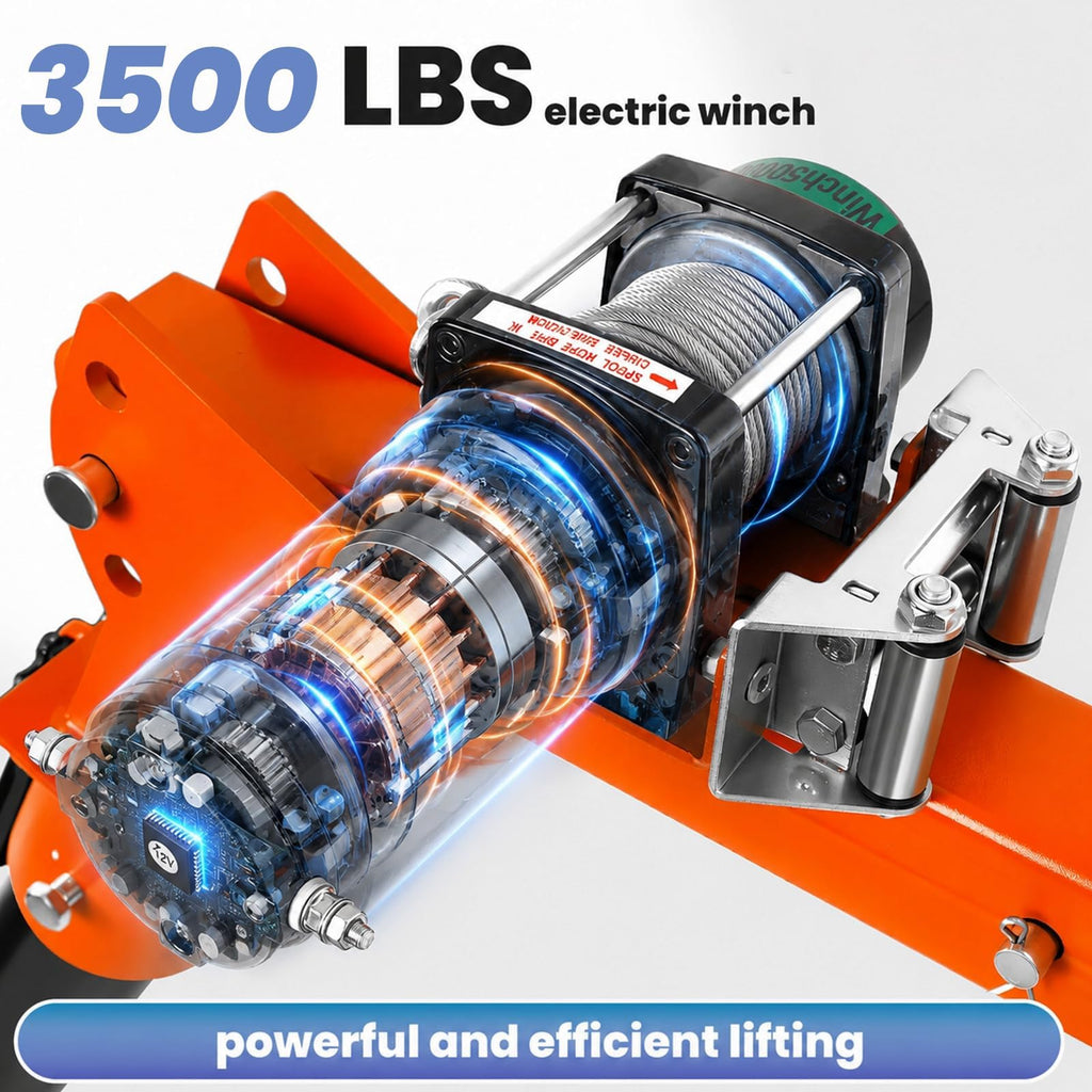 1100 LBS Truck Bed Crane with 3500 LBS 12V Electric Winch K3476