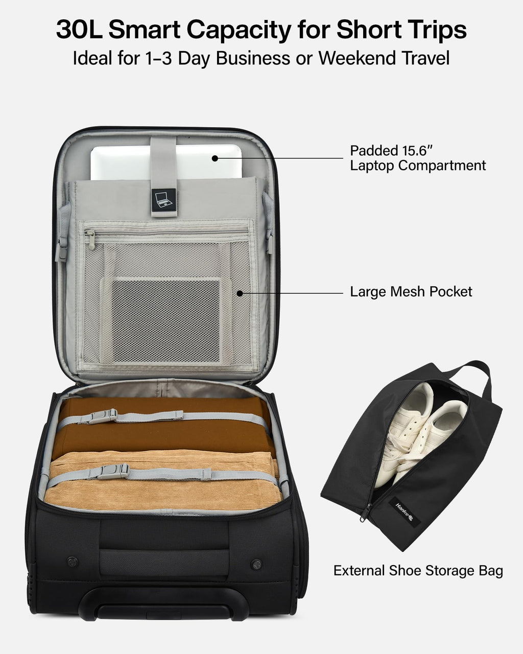 17 Inch Black Underseat Carry On Luggage with Wheels N81440