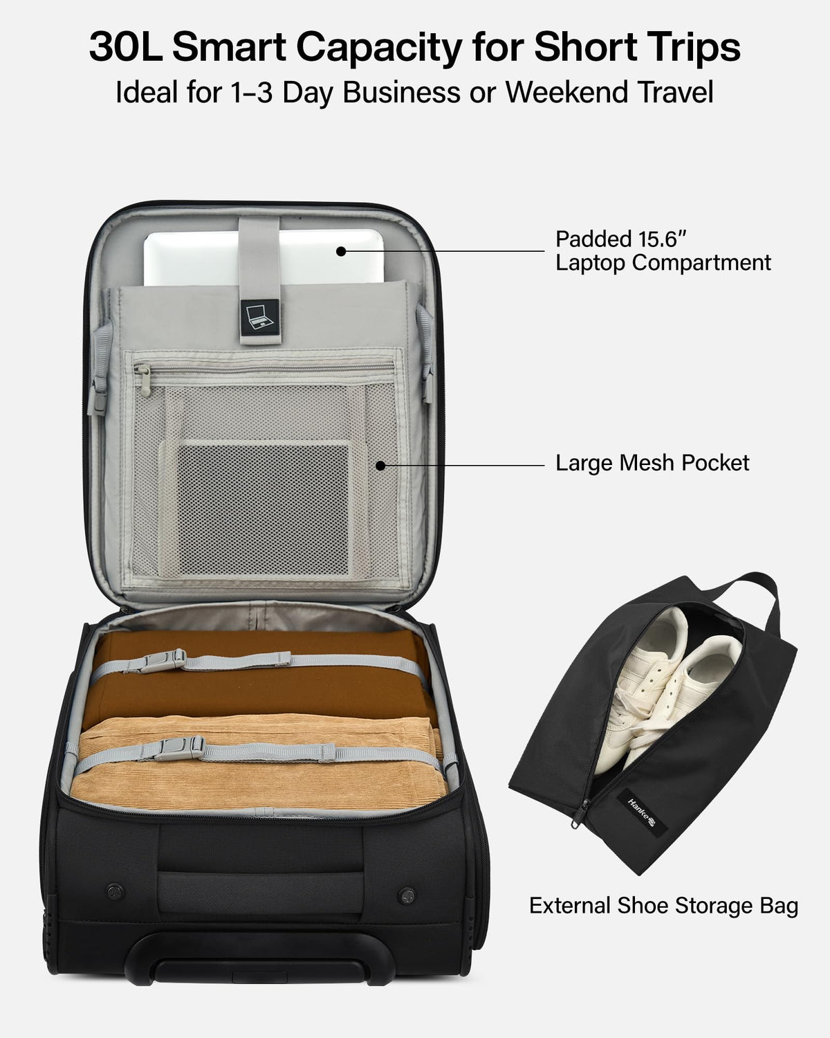 17 Inch Black Underseat Carry On Luggage with Wheels N81440