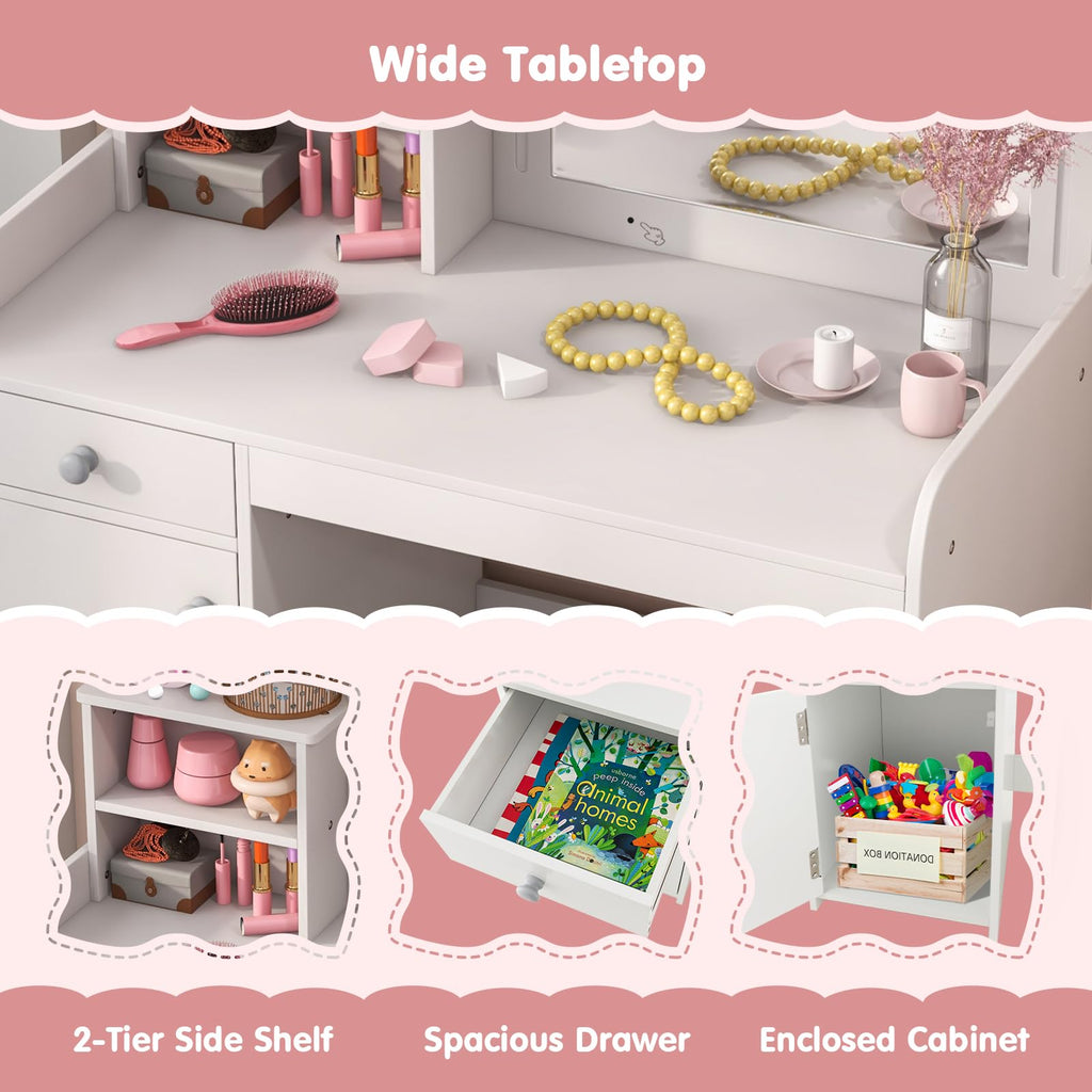 Kids Vanity Table and Chair Set with LED Lighted Mirror C292295