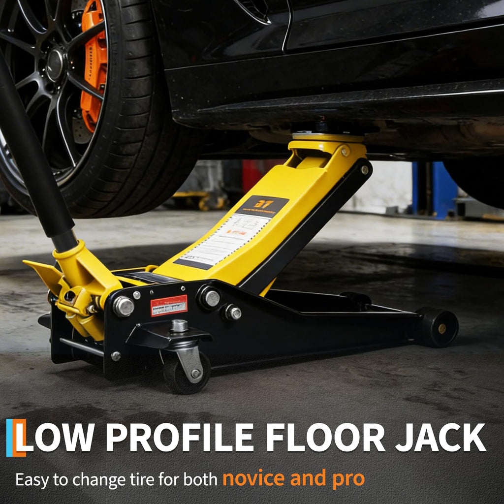 3 Ton Low Profile Hydraulic Floor Jack with Dual Piston Quick Lift Pump Steel Yellow E392604